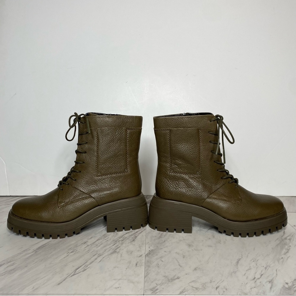 Franco Sarto Jetson Green Brown Leather Lace Up Lug Sole Boot 8 1/2 M - Picture 8 of 16